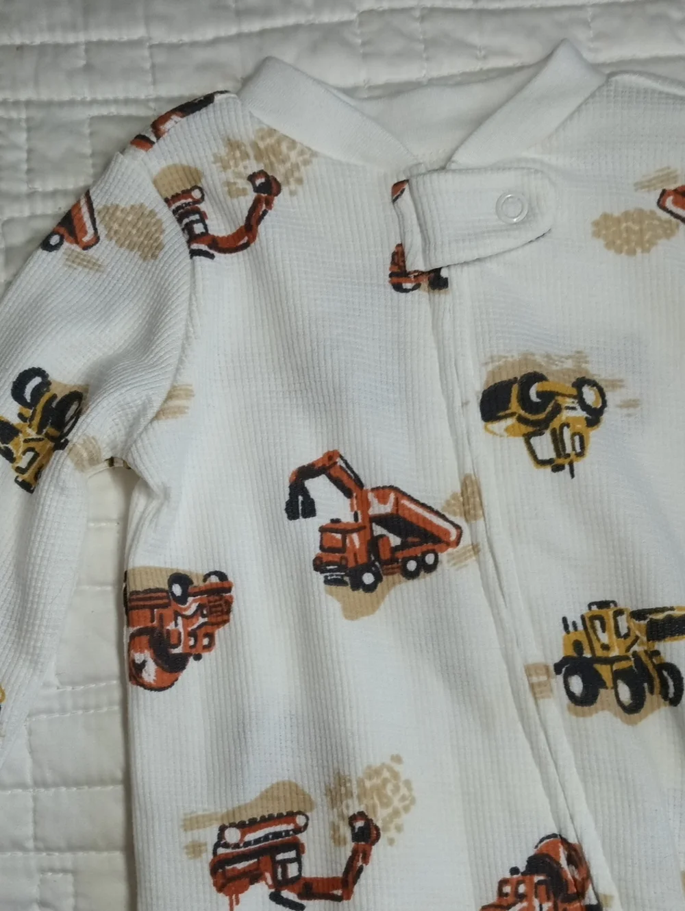 Carter's White Footed One-Piece with Orange & Yellow Construction Print